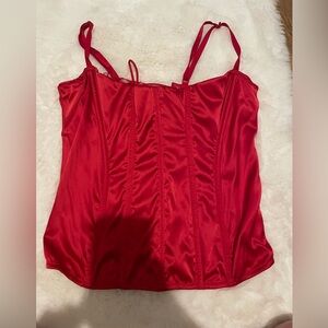 Victoria's Secret Red Satin corset with lace bra that peeks thru